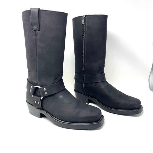 Old West Made in Texas Tall Black Leather Harness Boots Size 7 - Picture 2 of 11